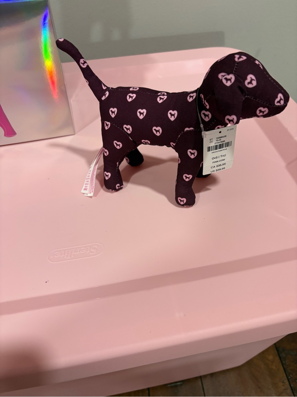 PINK Victoria's Secret Black Heart-Print Plush Dog Figurine - Picture 2 of 3